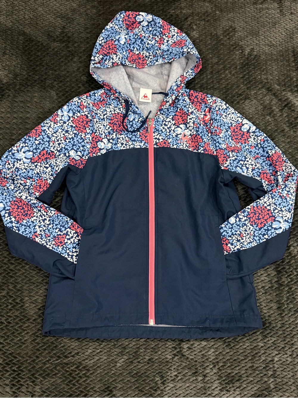 Le Coq Sportif Floral Windbreaker Jacket, Sz S, Colorblock Hooded Lightweight